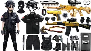 Police weapon toy set unboxing,M416 automatic rifle,gun toy gun, police toy set, AK-47 guns gas mask
