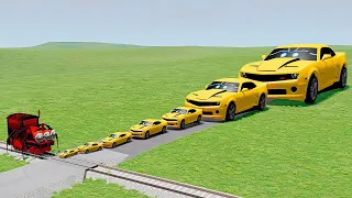Big & Small Bumblebee Pixarized Transformers vs Thomas the Train with Triple Head in BeamNG.Drive