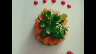 Salmon and Avocado Tartare with Almonds and Bianca, Sweet White Vinegar