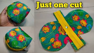 Just one cut pouch cutting and stitching | bag making at home | DIY coin pouch/ purse/ ladies wallet