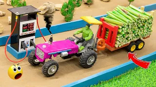 diy tractor mini pertrol pump science project | diy green Heavy full Wood Truck | @Sunfarming