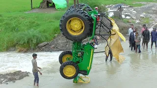 John Deere 5310 Tractor with Trolley Jumped into River Pulling by Escort Hydra Machine