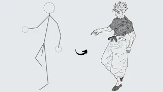 How to draw Gojo Satoru Full Body out of Stick Man | Easy Step by Step