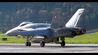 F/A-18 C Hornet Swiss Airforce Afterburner Takeoff in awesome alpine scenery Airbase Meiringen 2024