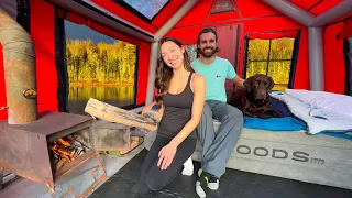 Camping In Inflatable Cabin w/ Wood Burning Stove (Below Freezing)