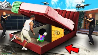 GTA 5 : Franklin Hide In Secret Bunker Under Franklin's Bed To Escape Police in GTA 5!(GTA 5 mods)