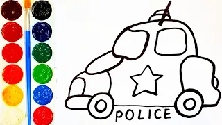 How to draw a police car. Drawing lessons for children. coloring book Easy drawing Coloring book.