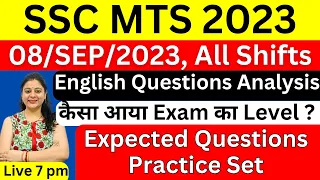SSC MTS 2023 08/sep/2023 exam analysis all shifts | English expected questions analysis practice set
