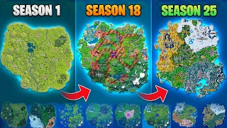 Evolution of Fortnite Map (Chapter 1 Season 1 - Chapter 4 Season 3)