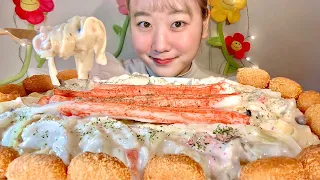 ASMR カニカマクリームパスタ Imitation Crab Cream Pasta 게맛살 크림 파스타【咀嚼音/大食い/Mukbang/Eating Sounds】