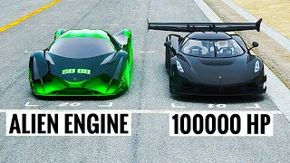 Devel Sixteen Alien Engine vs 100000 HP Koenigsegg Black Devil at Special Stage Route X