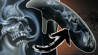 Airbrushing Skulls within Smoke Flames | Harley Front Fender