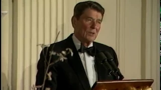 Presidents Reagan and Blanco of the Dominican Republic Toasts at the State Dinner on April 10, 1984