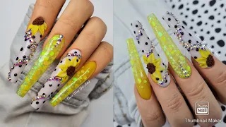🌻 Cute 3d Acrylic Sunflower Nails | Glitterbels Acrylic Nails 🌻