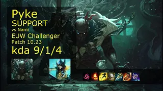 Pyke Support & Jhin vs Nami & Draven - EUW Challenger 9/1/4 Patch 10.23 Gameplay