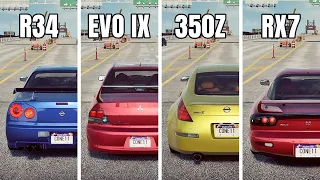 NFS Heat: SKYLINE GT-R R34 vs EVO IX vs RX-7 vs 350Z (WHICH IS FASTEST?)