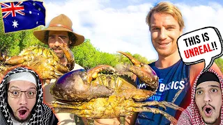 Arab Muslim Brothers React To GIANT MUD CRAB Catch & Cook on Fire 🔥 🌴 BACK 2 BASICS!