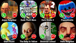 Angry Neighbor,Dude Theft Wars,Dark Riddle 2,Poppy Playtime Chapter 3,Giant Rush,The Baby In Yellow