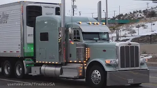 Truck Spotting USA | Jake Brake Engine & Traffic Sounds | Peterbilt Kenworth and other trucks