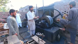 amazing starting desi old black engine - ruston hornsby engine - with working desi aata chakki