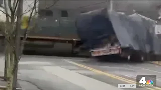 Caught-on-Camera: Driver Escapes Before Freight Train Slams Trailer Truck | NBC New York