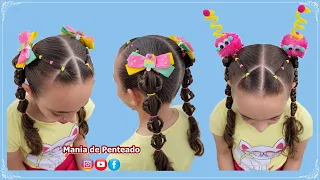 Penteado Fácil e Rapido com Maria Chiquinha 😍 | Easy Two Ponytails Hairstyles for Little Girls 🥰