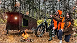 TINY BIKE CAMPER WITH MY WIFE? | E-Bike Camping in the Woods