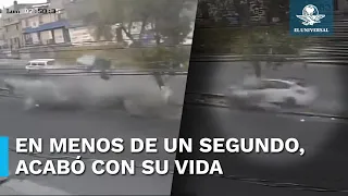 IMPACTANTE: Captan momento exacto de choque de automovilista, auto quedó destrozado