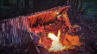 3 Days Bushcraft Shelter Camping: Processing Tinder, Survival Skills, Wild Forest Camp, DIY, ASMR