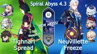 NEW Spiral Abyss 4.3! C0 Tighnari Spread x C0 Neuvillette Freeze | Floor 12 9 Stars | Genshin Impact