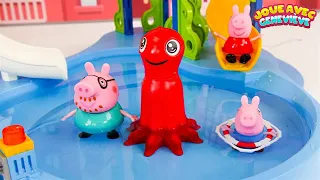 Vidéo d’apprentissage du jouet Peppa Pig pour enfants — Peppa a une nouvelle piscine et va nager !