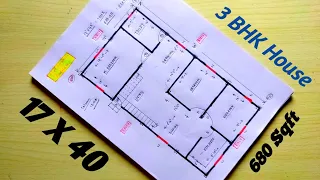 17 X 40 building plan||17*40 house plan ||3bhk house plan||17*40 makan ka naksha