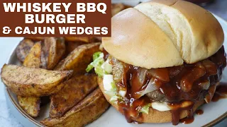 The BEST Whiskey BBQ Burger & Cajun Wedges | Make this dinner tonight