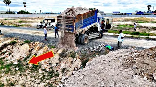 The Incredible New Project Start With Skill Operator Komatsu D58E Pouring Soil & Dump Truck Unloaded