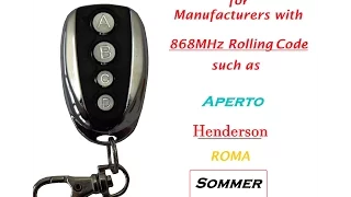 Programming Duplicator Remote YET003 - Clone for Sommer, Henderson, Aperto 868.8 MHz Rolling Code