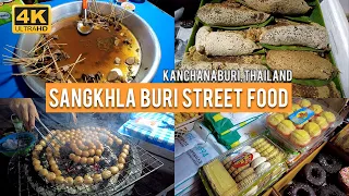 Street Food Market near Myanmar Border, Sangkhla Buri Walking Street, Kanchanaburi, Thailand [4K]