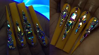 YELLOW BLING NAILS 💛 | CRYSTAL PLACEMENT 💎 | ACRYLIC NAIL TUTORIAL BEGINNER FRIENDLY ✨