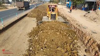 Expert Work Using Debris Rock Clutter​ Step2 Of Foundation Road With Komatsu D61P Dozer & Truck Dump