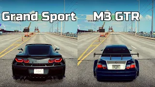 NFS Heat: Chevrolet Corvette Grand Sport vs BMW M3 GTR - Drag Race