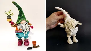 Miniature Cute Gnome Gardener With Secret Compartment DIY Clay Craft Ideas