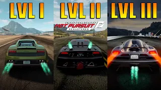 NFS Hot Pursuit Remastered - Turbo Level 1 vs Level 2 vs Level 3 Side By Side Comparison