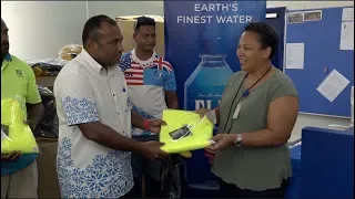 Fijian Minister for Health receives donated items for COVID-19 response from Fiji Water