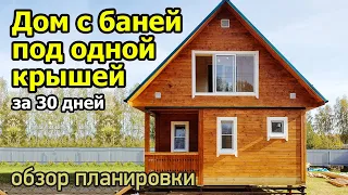 Проект дома с баней под одной крышей. Дом-баня из бруса с комнатой отдых и спальней на мансарде