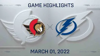 NHL Highlights | Senators vs. Lightning - Mar. 1, 2022