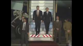 President Clinton Arriving in Tel Aviv, Israel (1996)