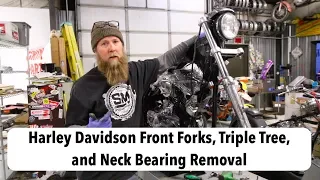 Harley Davidson Front Fork, Triple Tree, and Neck Bearing Removal tutorial