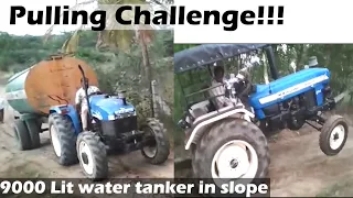 Challenge!!-Tractor pulls up 9000 litres water tank in river bed | NH4710 4WD VS 3600 VS JD5050 4WD