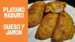 como hacer Empanadas de PLATANO Maduro con QUESO 🧀 Y JAMON - Dulce y Sazón