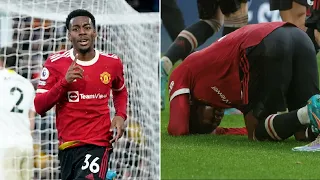 Elanga has last laugh with celebration after being hit in the head wit