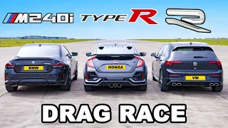 BMW M240i v VW Golf R v Civic Type R: DRAG RACE